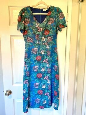 Bohme Blue Floral V-Neck Women's Dress Sz Small S